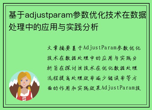 基于adjustparam参数优化技术在数据处理中的应用与实践分析